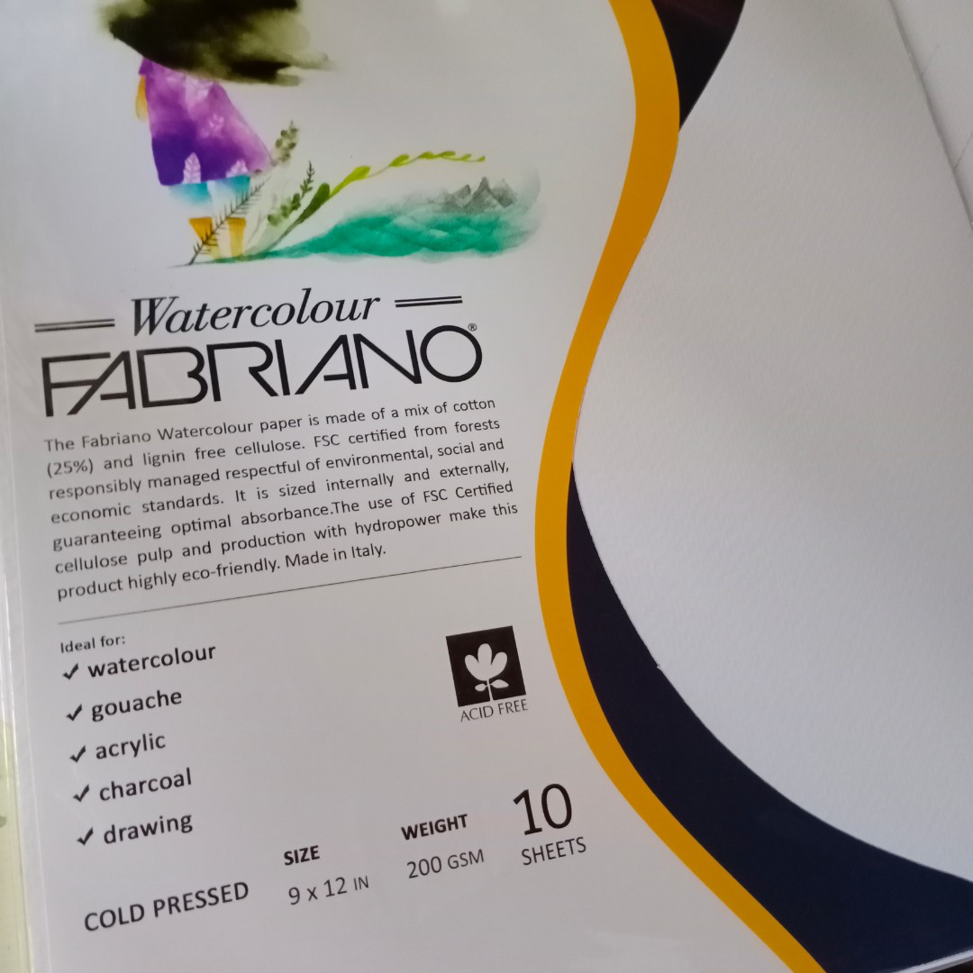 Fabriano 9 x12 watercolor paper 200 gsm ( 10 sheets )