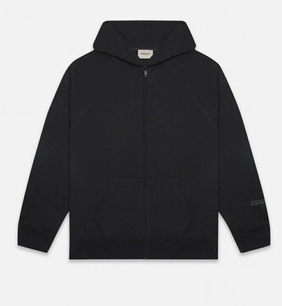 FOG Essentials Black Full Zip Hoodie, Men's Fashion, Tops & Sets