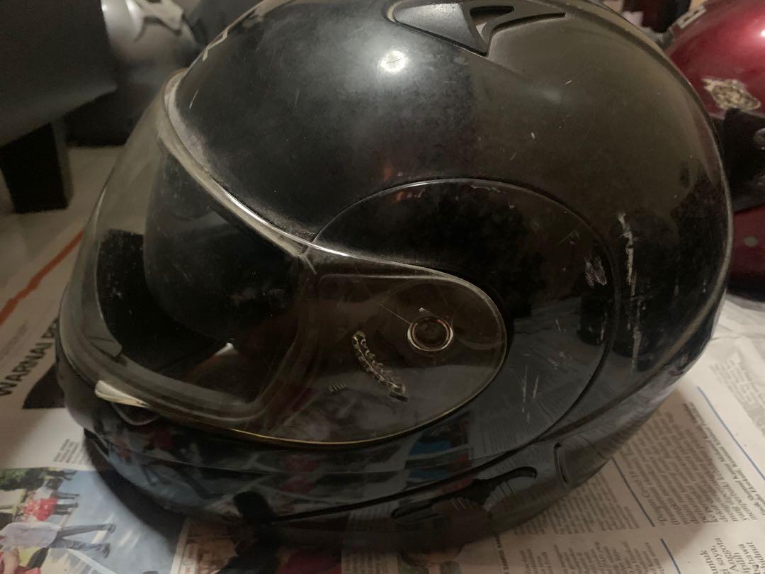 Arai and other brands full face helmets (Category: Motorcycle Accessories) located in Singapore. Submitted by globetrotter86 (Listing ID 1023317259, Image 2). Description: Helmets to let go. Still in wearable condition. 1. MFizz size L- $20 sold 2. Shark- $25 3. Nova size s-$40(not used before,some superficial scratches) 4. Arai white full face size L- $150 Not for fussy buyers. Used helmets kept in storage for years. Condition is as it is. Not a
