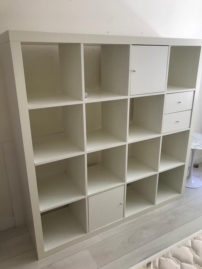 Ikea Kallax shelf 4x4 with 3 inserts, 傢俬＆家居, 傢俬, 書櫃、櫃子及架 Carousell