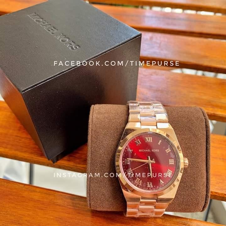 Orig Michael Kors Channing MK6090 Red Dial Rose Gold Stainless Steel Watch 38MM