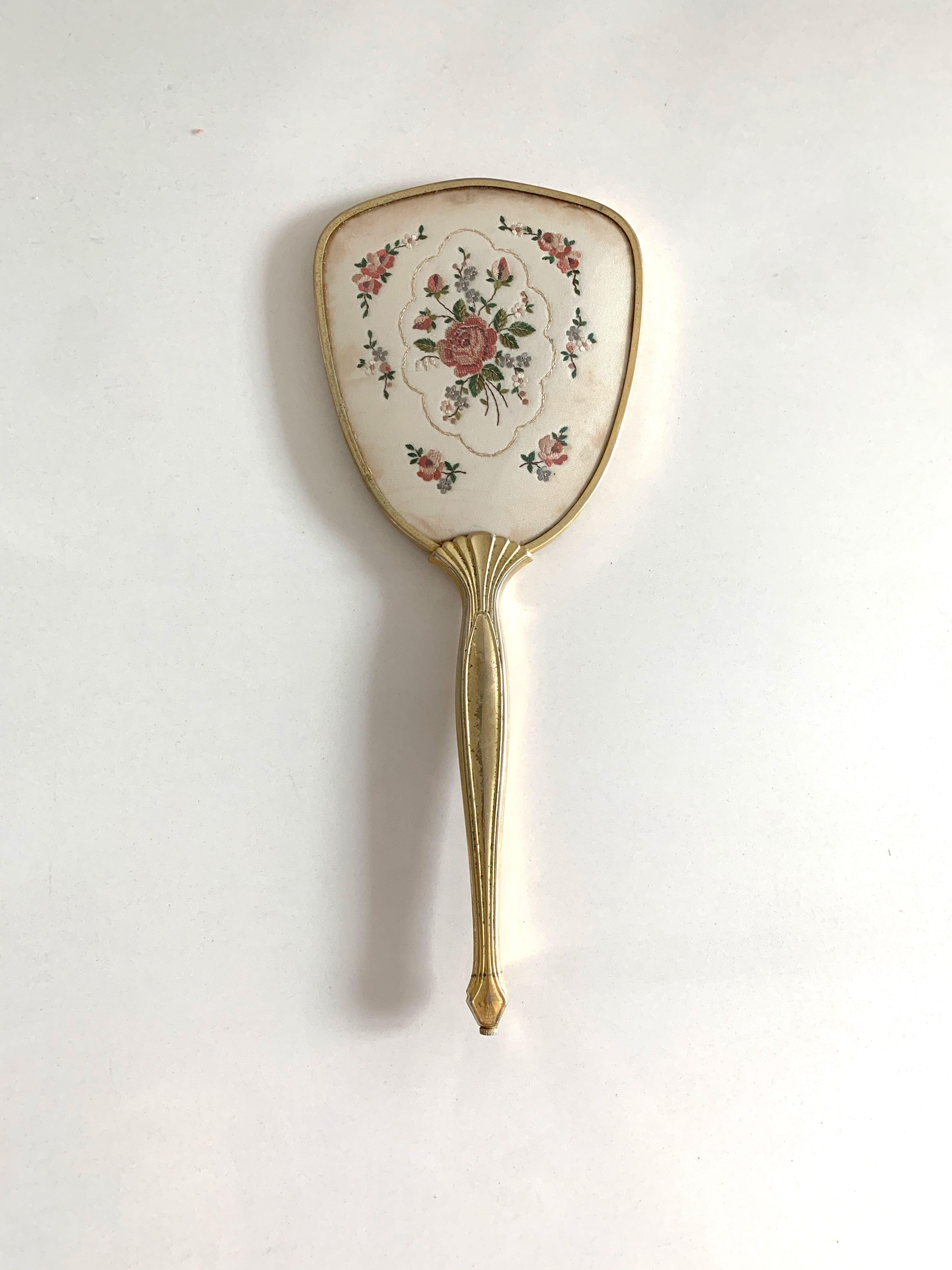Vintage Victorian Style Handheld mirror Embroidered floral, Hobbies & Toys,  Memorabilia & Collectibles, Vintage Collectibles on Carousell