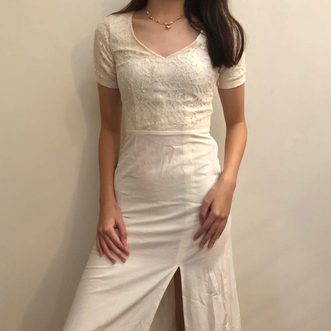 Casual white lace maxi dress clearance