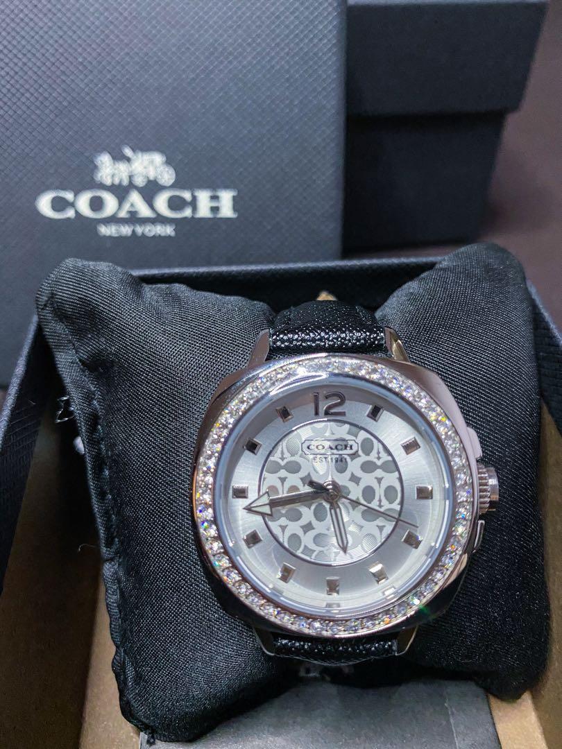 Coach Black Leather Strap Watch