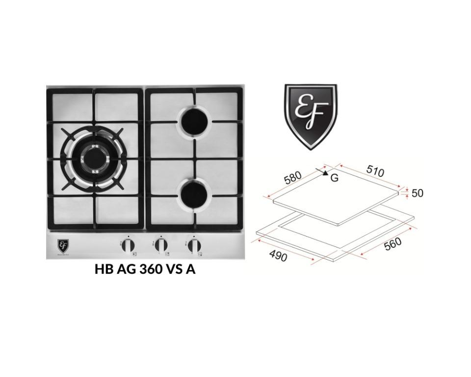 EF Stainless Steel Gas Hob Flexible CutOut Sizes, Home Appliances