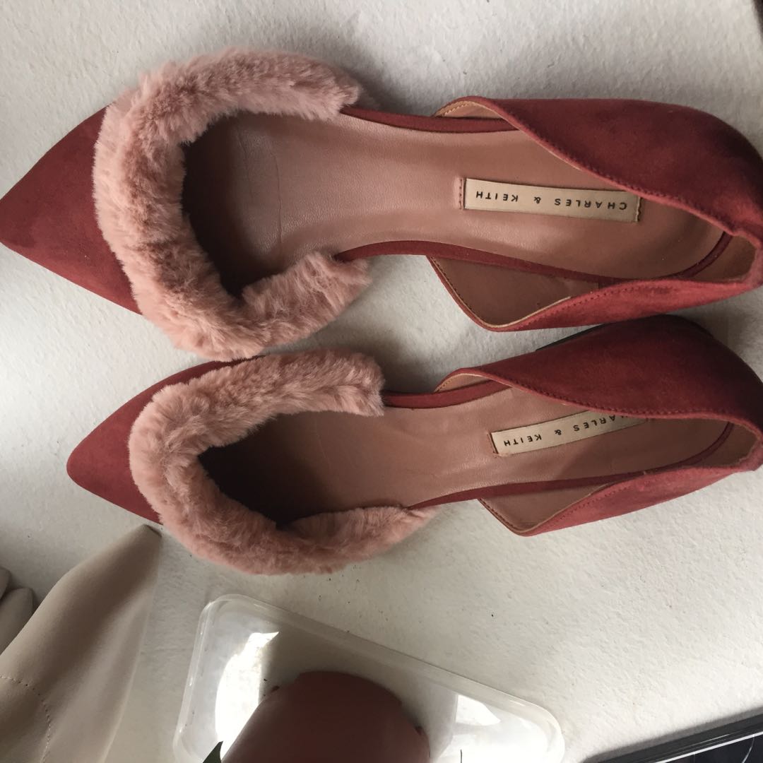 Furry cheap flats shoes