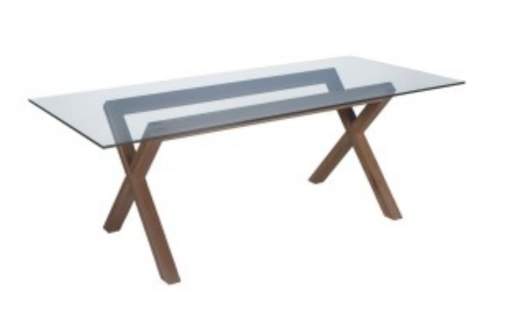 Glass dining table/ study desk with timber legs, Furniture & Home