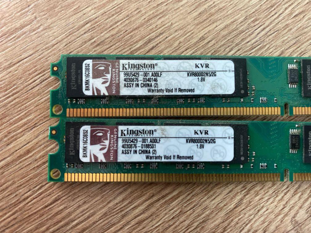 Kingston RAM KVR800D2N5/2G 2GB x 2 DIMM-DDR2, 電子產品, 電腦 ＆ 平板電腦 - Carousell