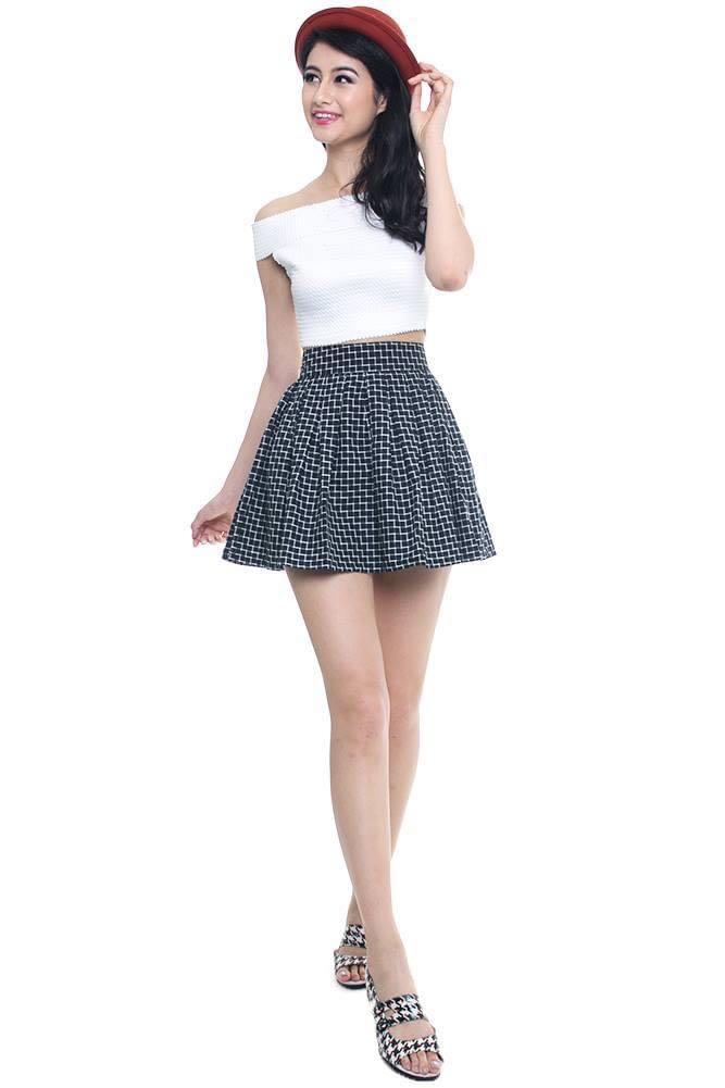 MDS Checkered Skater Skirt XS, Women's