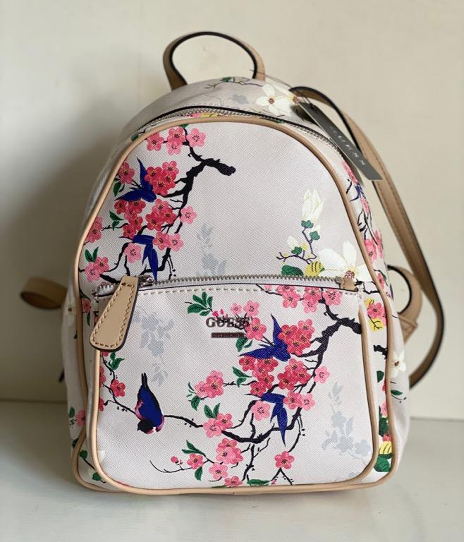 New Guess Pandore Collection White Pink Floral Travel Backpack Bag Purse Sale Women S Fashion Bags Wallets Backpacks On Carousell