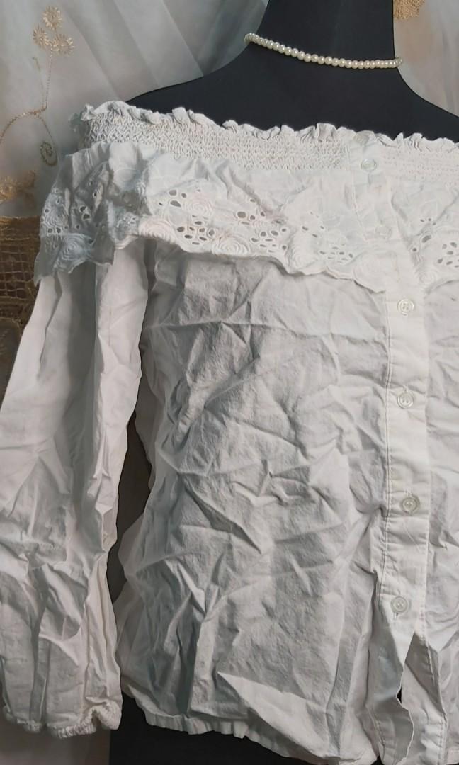 Off Shoulder White Lace Long Sleeves Women S Fashion Clothes Tops On Carousell Available in white, pink, yellow, navy blue, black, light yellow size: carousell