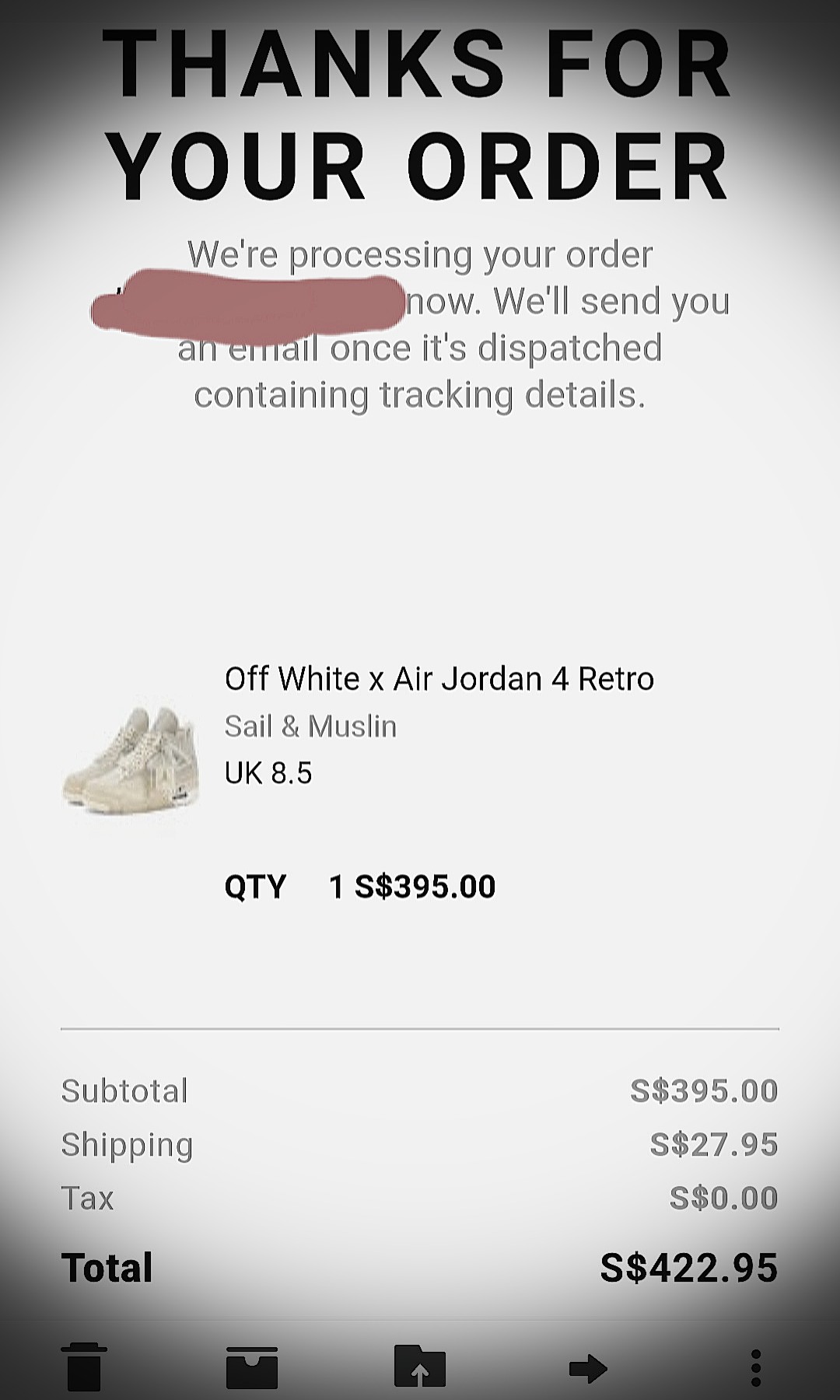 off white jordan 5 receipt