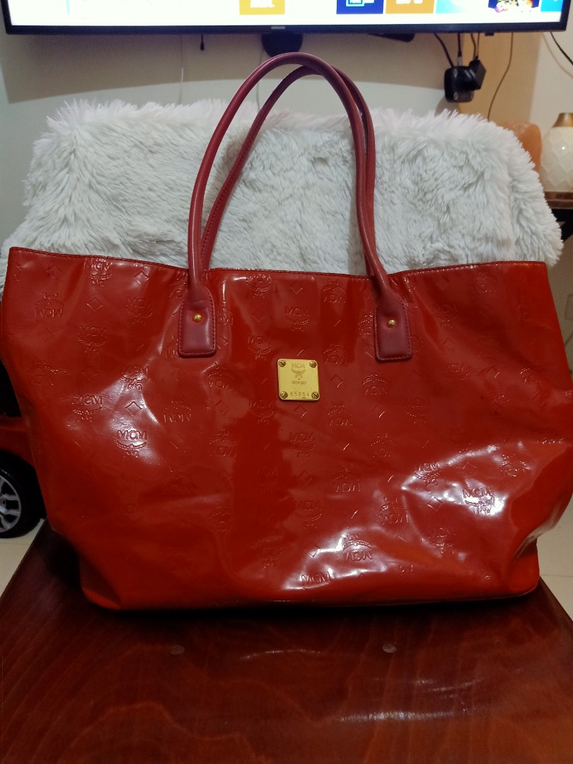 red mcm tote