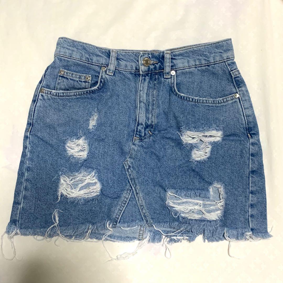 Pull and bear ripped new arrivals denim skirt