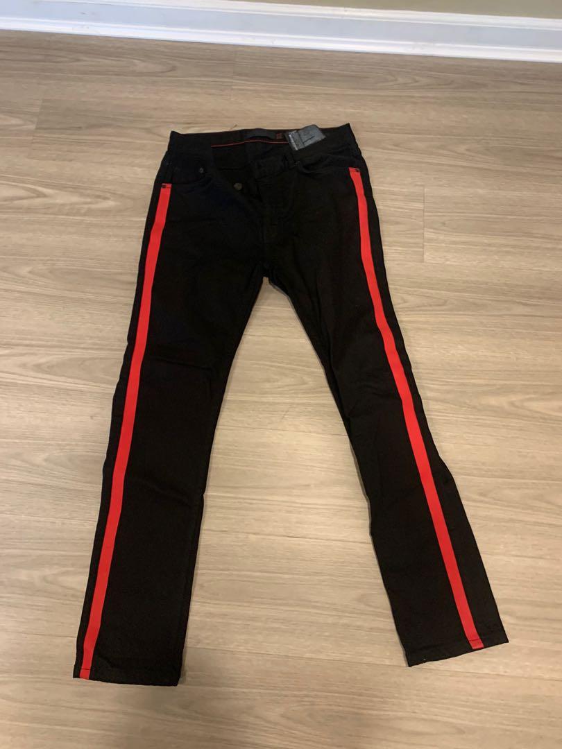 zara black jeans with red stripe