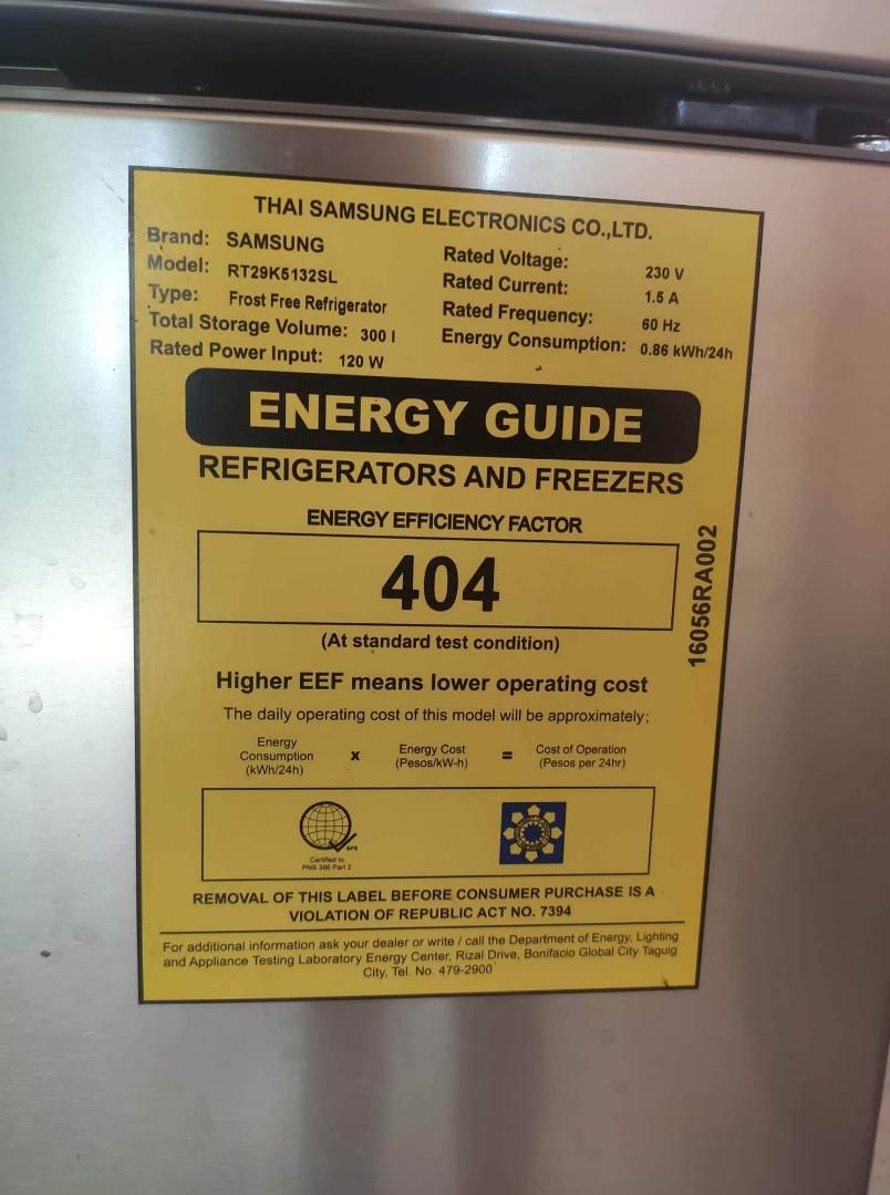 Samsung refrigerator sales electricity consumption