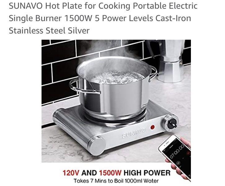 Sunavo hot plate for cooking portable outlet electric single burner 1500w 5 power level