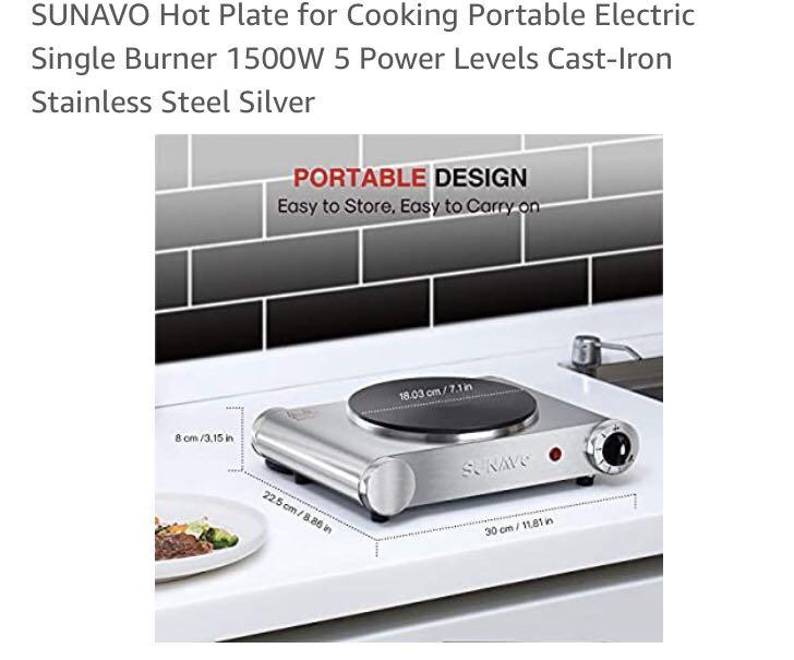 Sunavo hot plate for cooking portable deals electric single burner 1500w 5 power level
