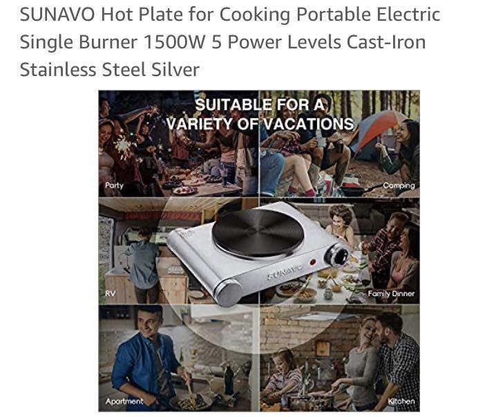 SUNAVO Hot Plate for Cooking Portable Electric Single Burner 1500W
