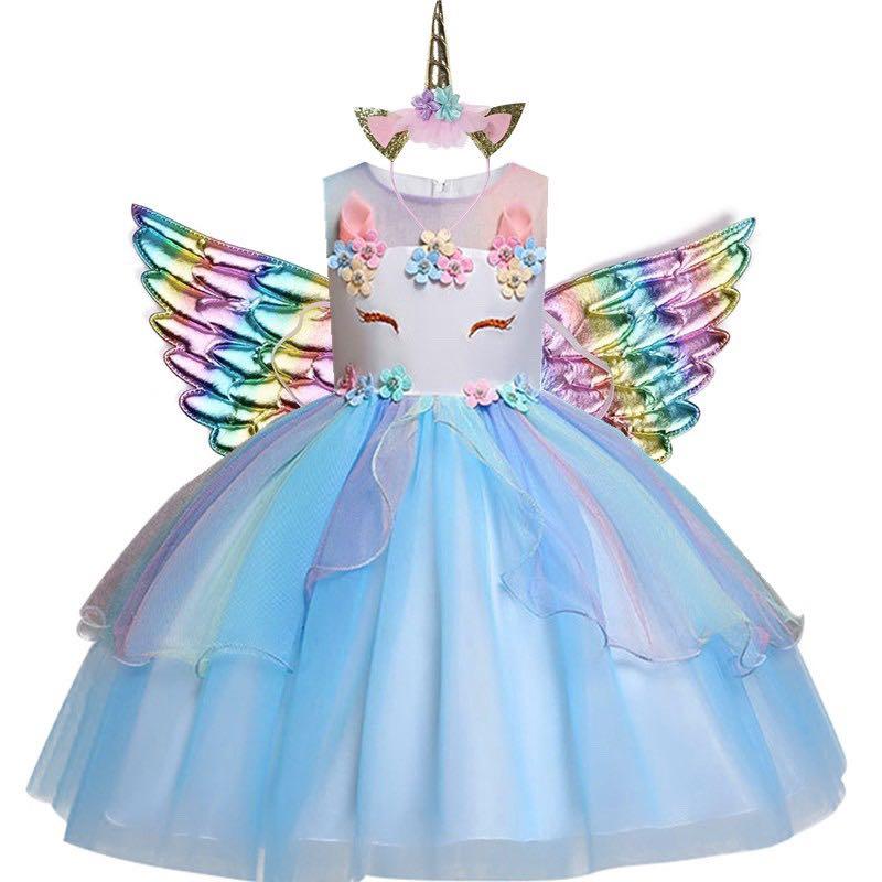 Unicorn Tutu Party Girls Dress Embroidery Kids Costume Wedding Dresses 3pcs Headband Wings 3 10 Years Babies Kids Girls Apparel 4 To 7 Years On Carousell