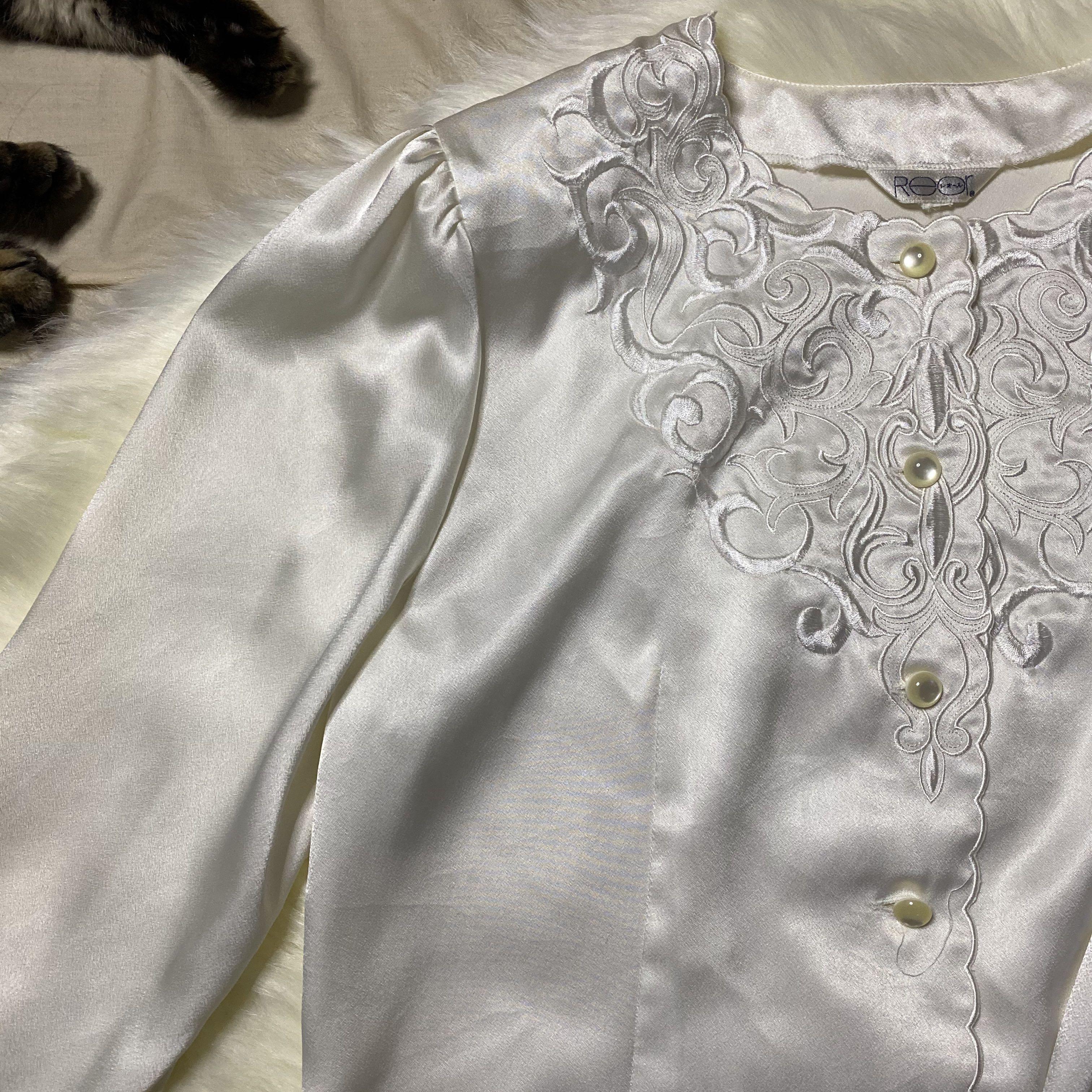 white silk satin blouse