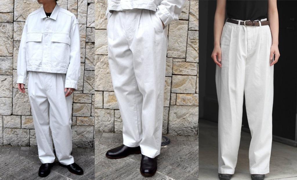 YOKE 20SS 2TUCK WIDE TROUSERS (Snow Grey), 男裝, 褲＆半截裙, 沙灘