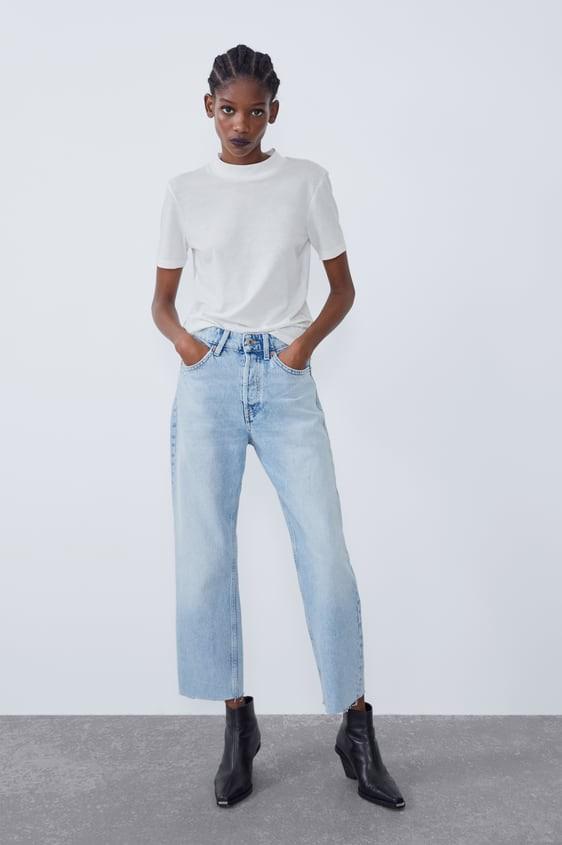 Zara blue wide leg unfinished denim 