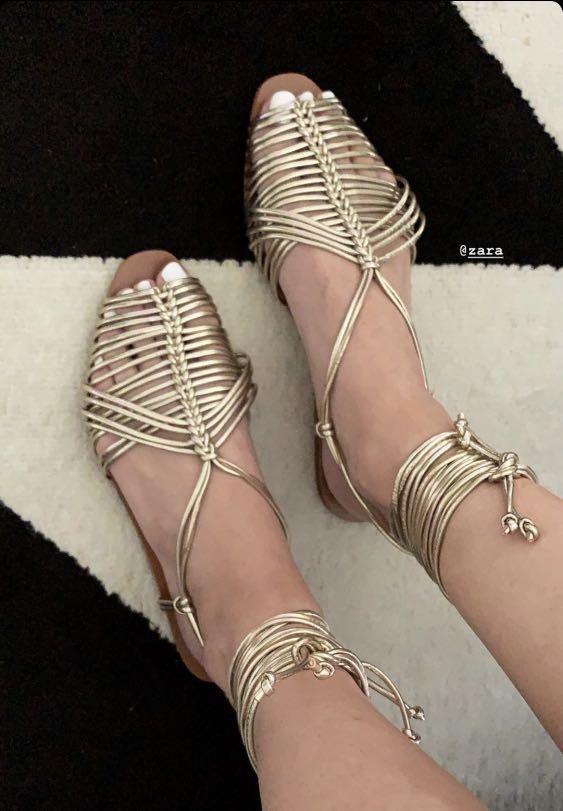 zara gold lace up sandals