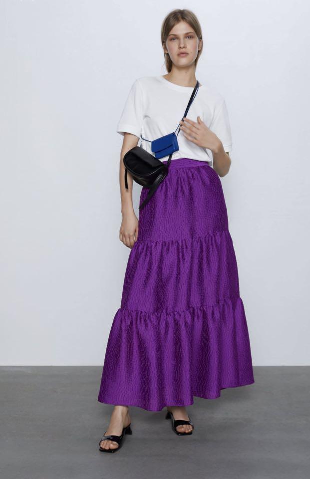 Zara purple long skirt, Women's Fashion 