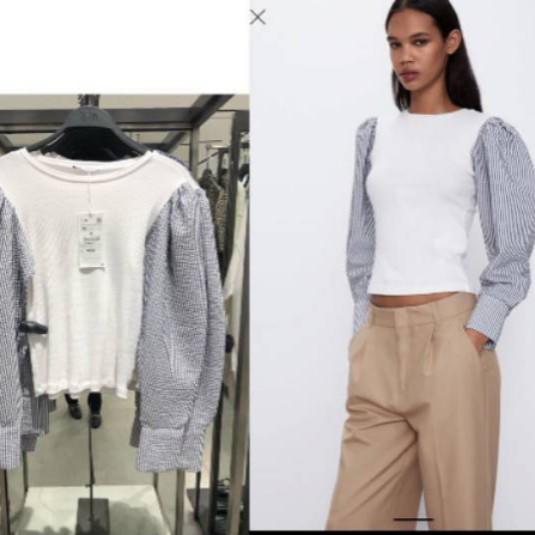 Zara white textured balloon sleeve top 