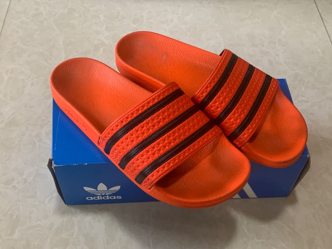 orange adidas slippers