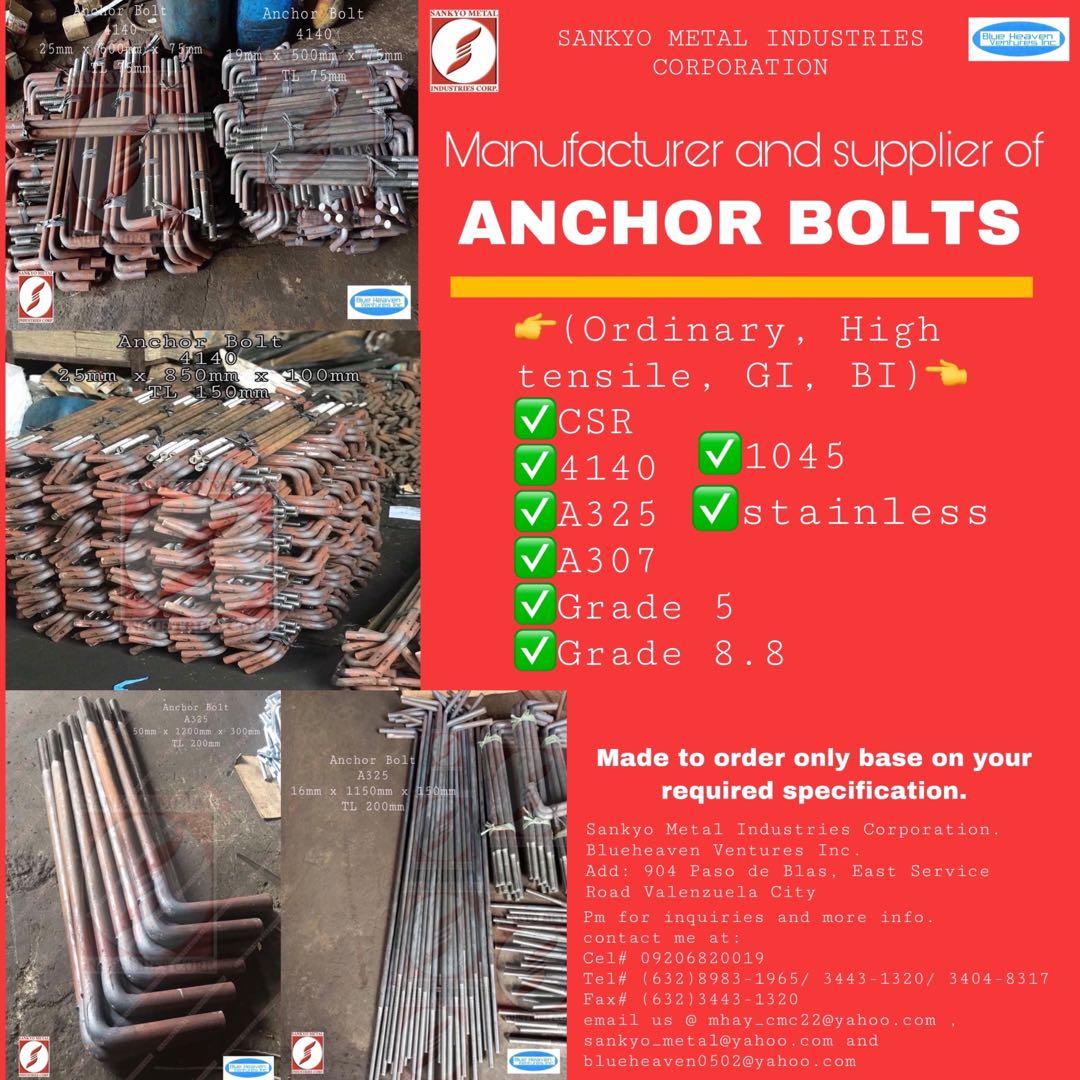 Anchor bolt , threaded rod , sag rod , stud bolt (manufacturer and