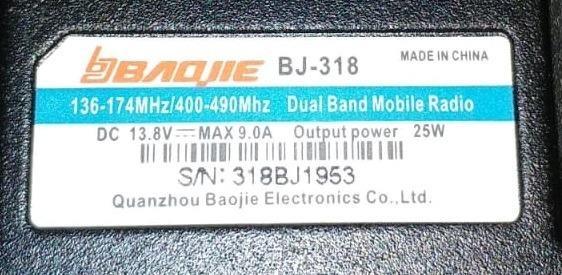 BAOJIE BJ-318 Dual Band VHF/UHF 136-174 & 400-490 Mhz car, ATV or boat ...