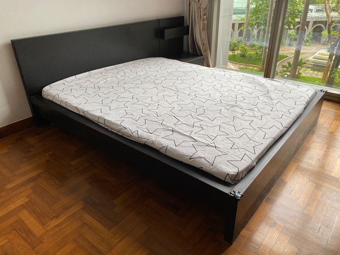 Bed Frame With Mattress Side Table Furniture Beds Mattresses On Carousell