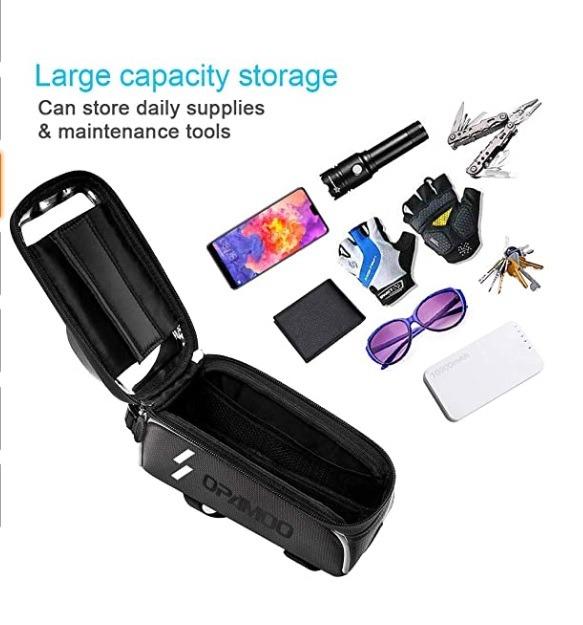 Bike Phone Front Frame Bag Waterproof Bicycle Top Tube Cycling Phone Mount Pack Touch Screen Sun Visor Large Capacity Phone Case for 6.5inch iphone 7 8 plus xs max Sports Equipment