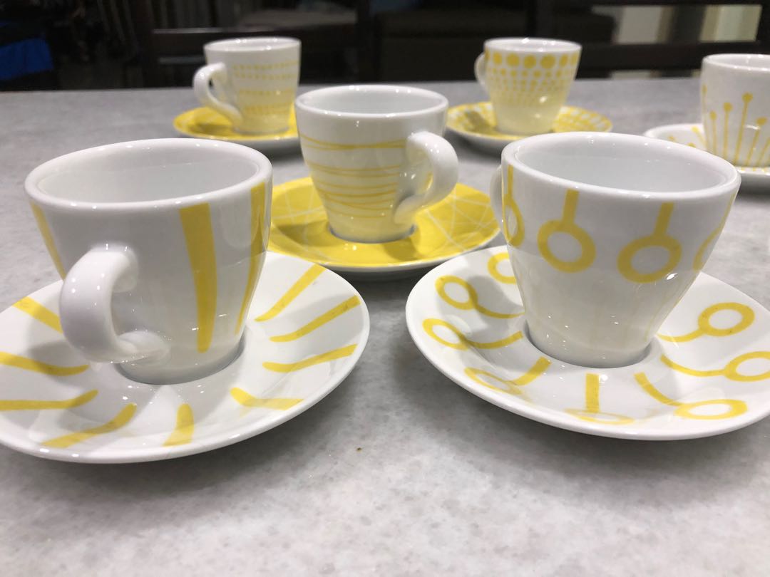 Vintage Yellow Bodum Coffee Espresso Set of 6 Cups with Saucers