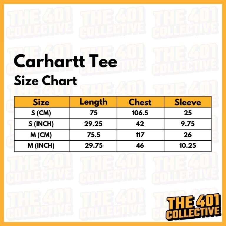 Carhartt pocket 2025 tee size chart