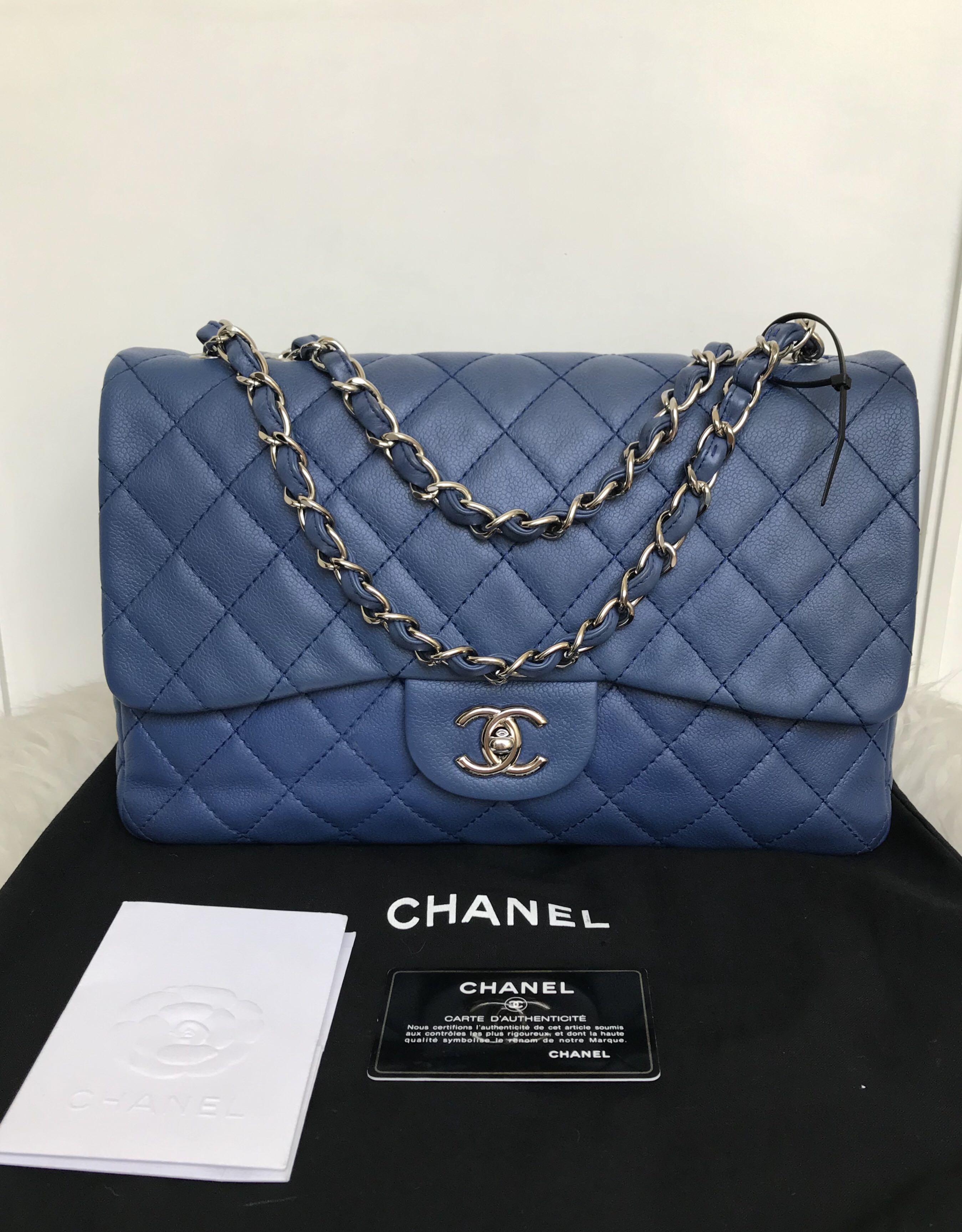 Chanel Pale Blue Iridescent Matte Caviar Jumbo Classic 2.55 Double