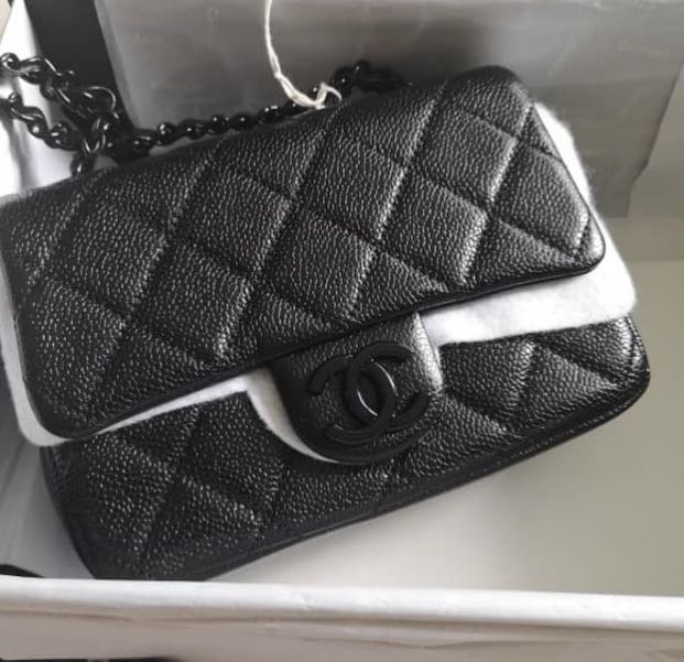CHANEL MINI SQUARE 17B BLACK CAVIAR LGHW Luxury Bags  Wallets on  Carousell