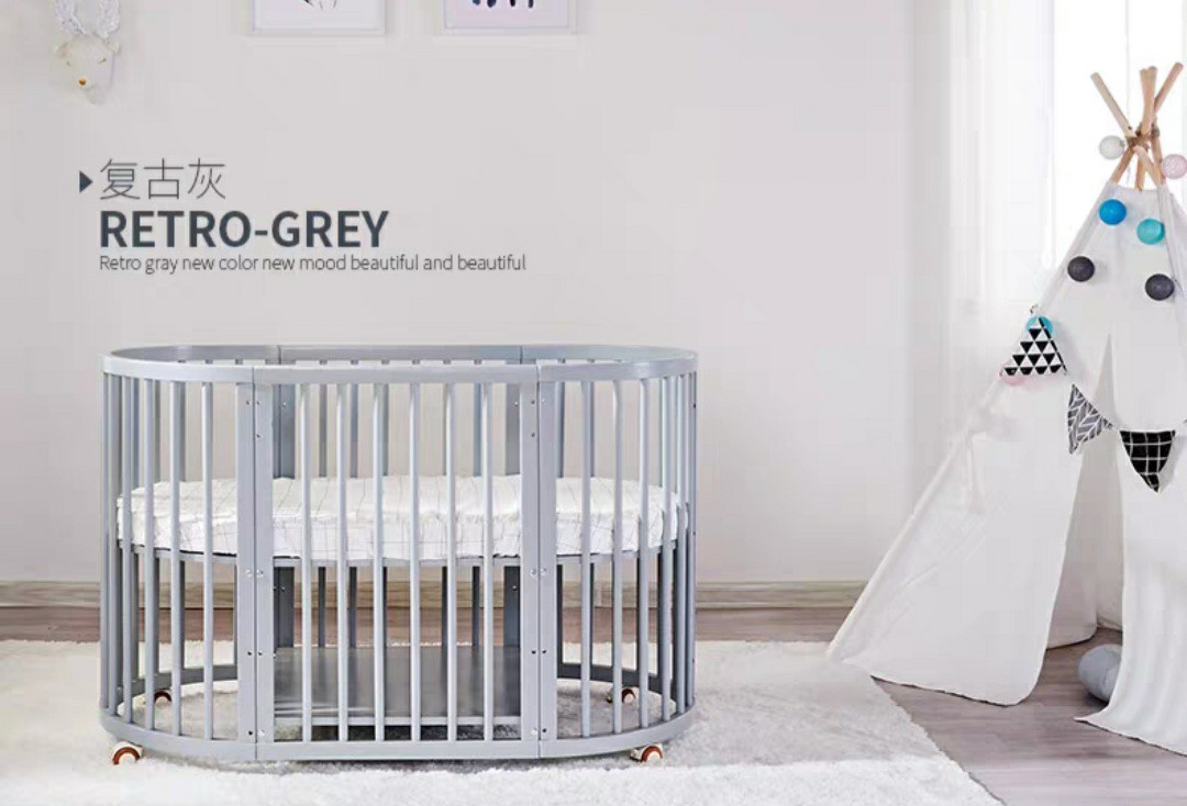 Convertible Baby Cot (Oval/ Retro Grey), Babies & Kids, Baby Nursery