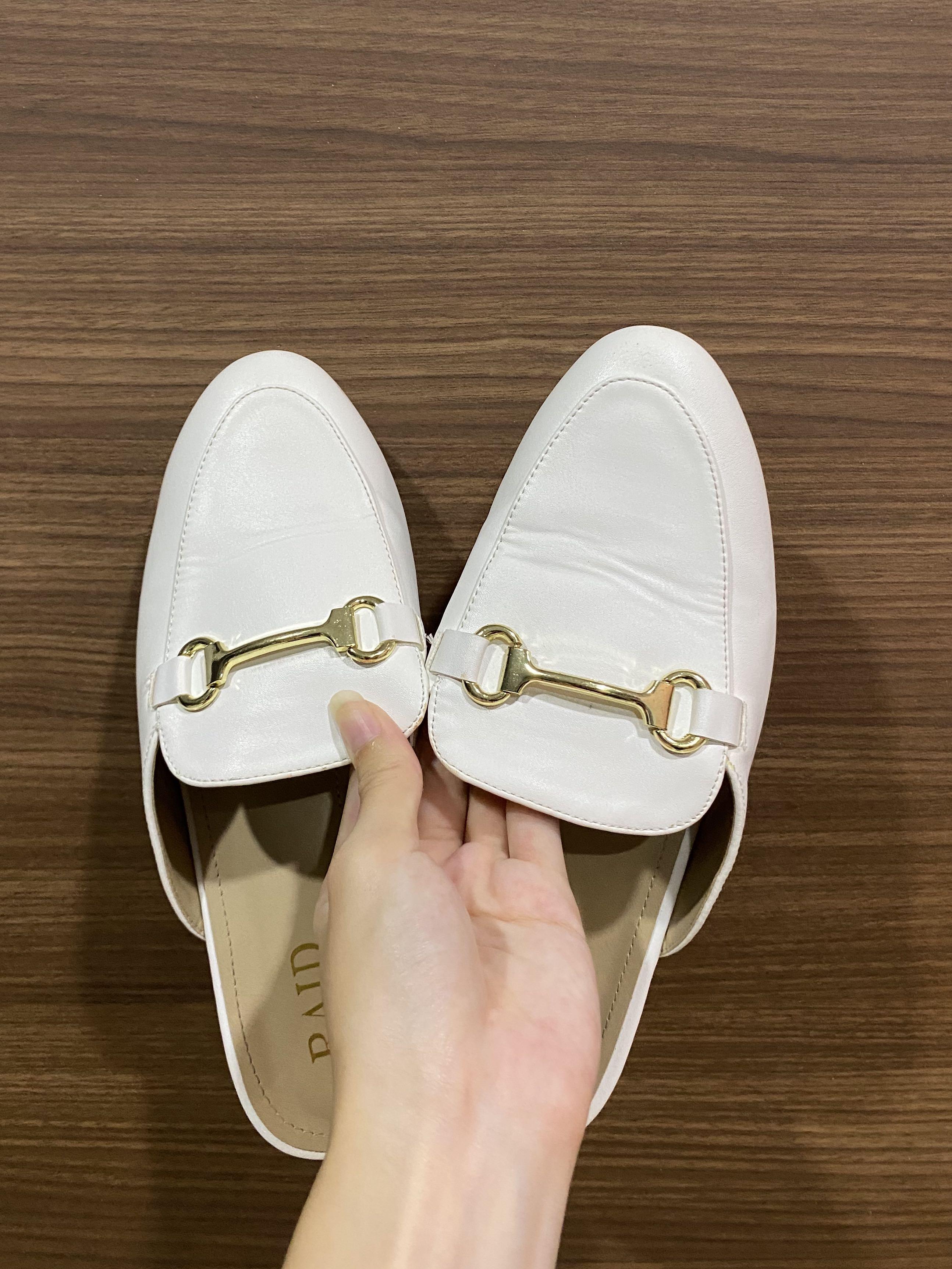 Elegant white loafer slides, Women's 