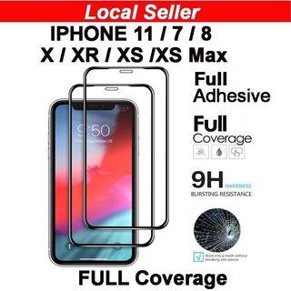 (Full Coverage) IPhone 11 / 11 Pro / 11 Pro Max / XS / XS Max / XR / X / 8 Full Coverage Tempered Glass Screen Protector