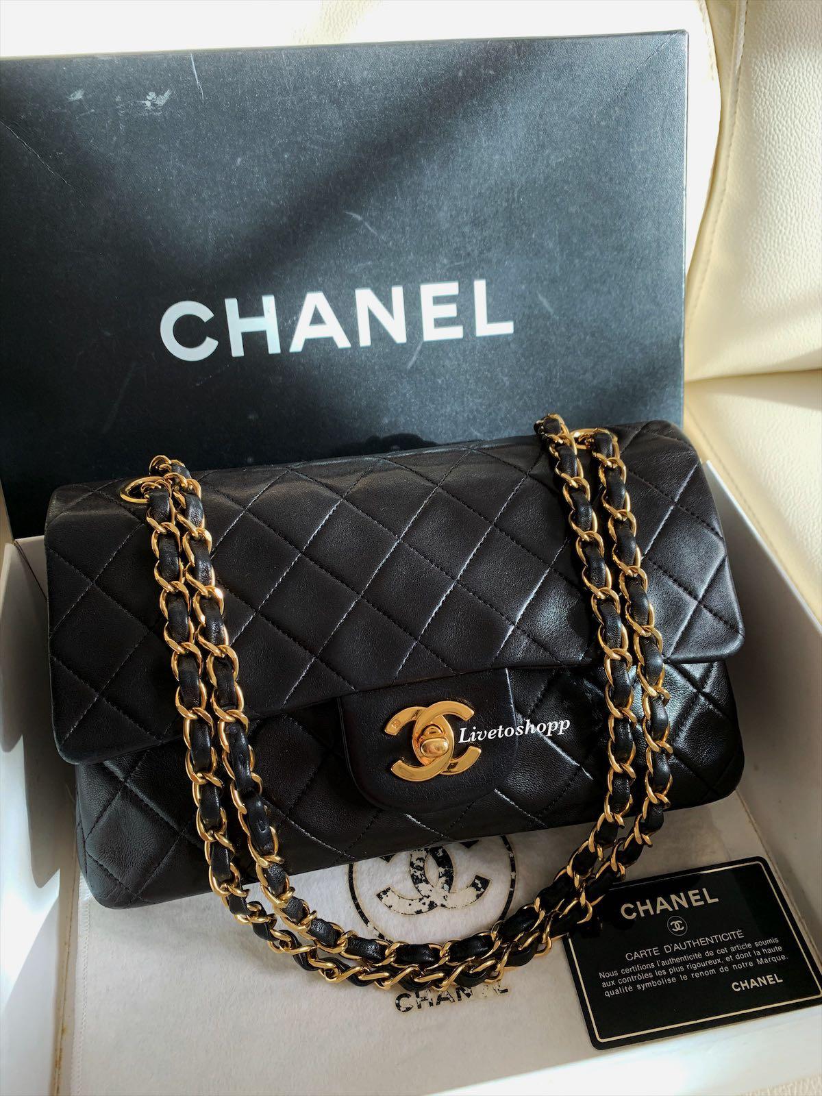 Chanel Vintage Classic Quilted Small Double Flap Black Lambskin   ＬＯＶＥＬＯＴＳＬＵＸＵＲＹ