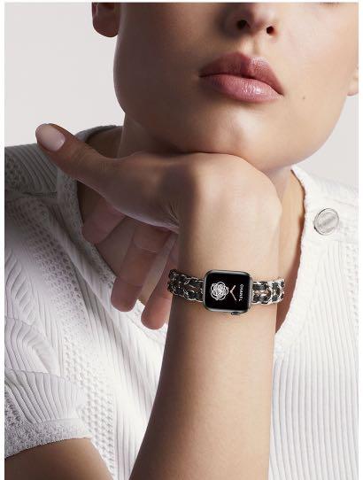 小香風 適用於iwatch 4 3 2 5 1蘋果手錶錶帶apple Watch錶帶真皮繩金屬牛仔鏈條38 40mm女樂雨靜靜的錶帶 手提電話 智能穿戴裝置及智能手錶