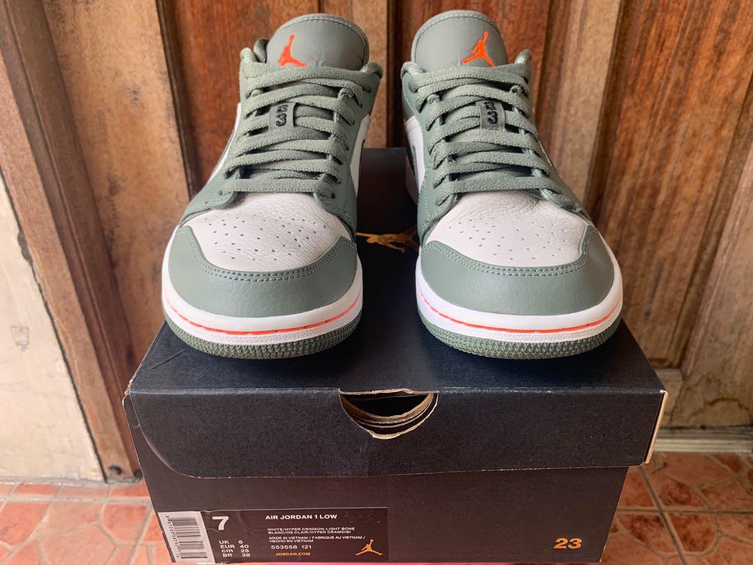 Jordan 1 Low Military Green White Hyper Crimson Light Bone Size 7 US Men s Fashion Footwear Sneakers on Carousell