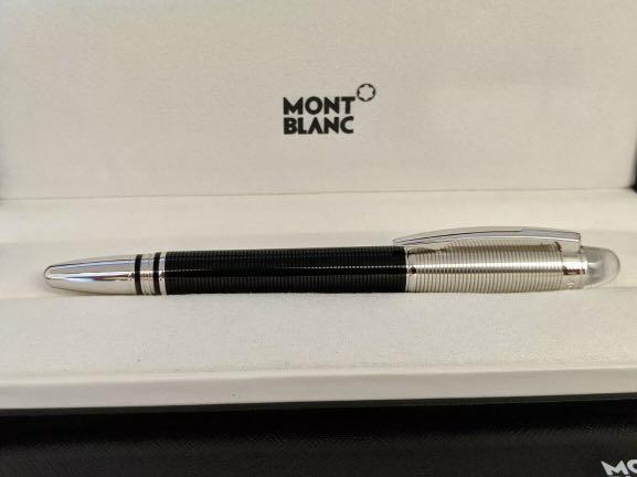 New MONT BLANC STARWALKER DOUE GUILLOCHE PLATINUM 14K GOLD M NIB FOUNTAIN PEN