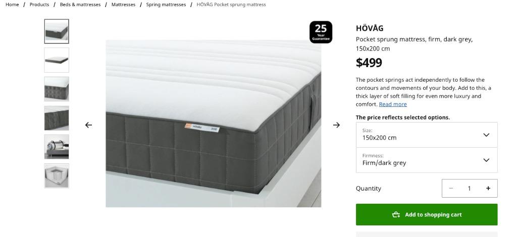 Pocket Sprung Mattress Firm Dark Grey 150x200 Cm Furniture