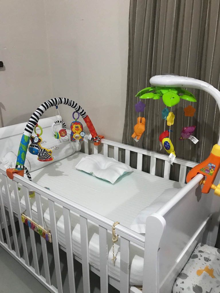 Preloved Wooden Crib with Uratex foam, Babies & Kids, Baby Nursery