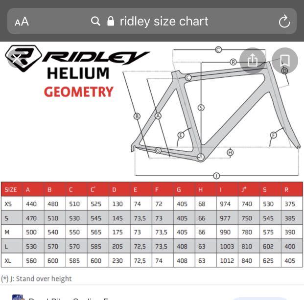 Ridley noah clearance rs size chart