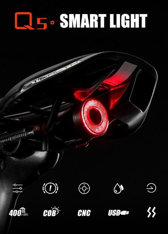 Smart Bike Tail Light  USB Rechargeable Ultra Bright Rear Bike Light bicycle tail light taillight bike rear light rearlight Rechargeable light LED light Bicycle Accessories